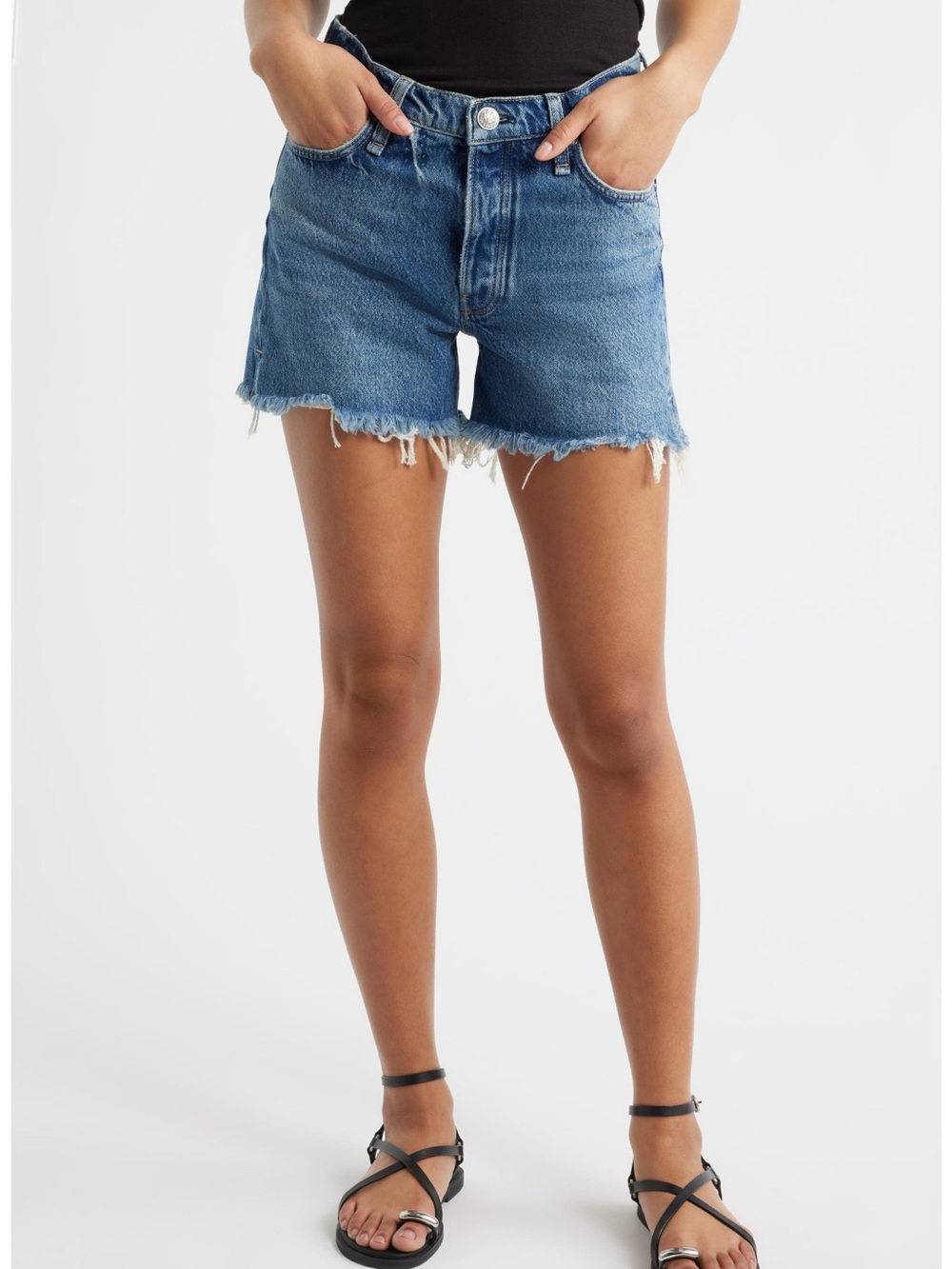 rag & bone Light Blue Distressed Denim Cutoff Shorts